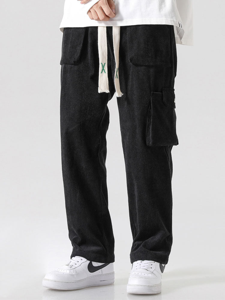 Straight Leg Corduroy Cargo Pants-Waves And Trunks