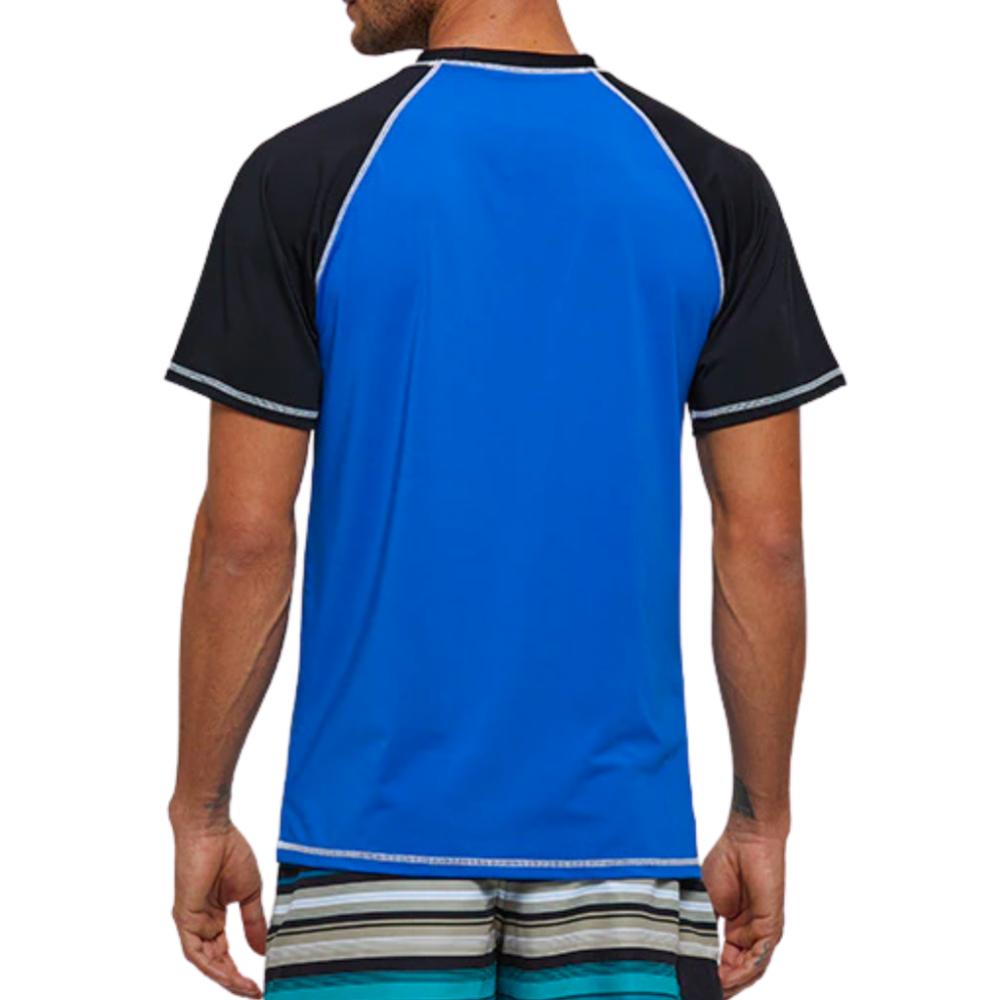 Blue With Black Short Sleeve Surfing T-Shirt-Waves And Trunks