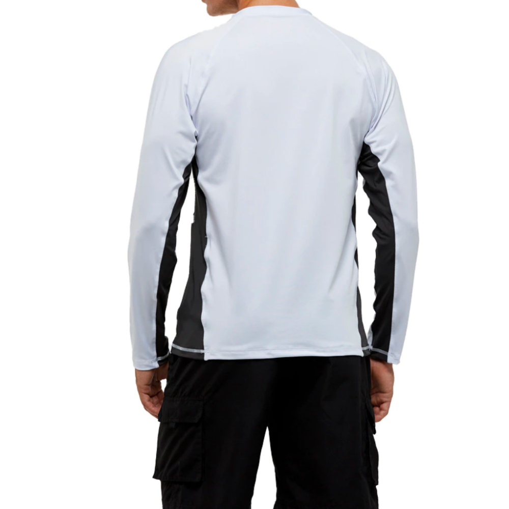 White and Black Long Sleeve Surfing T-Shirt-Waves And Trunks