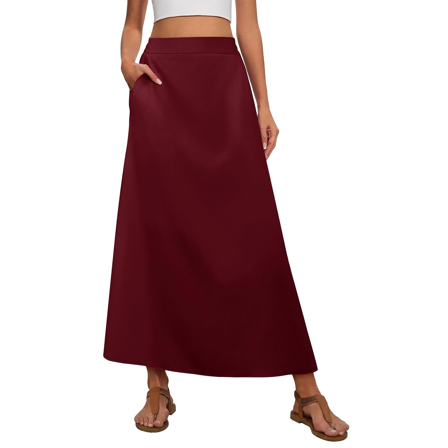 Casual Stretch Maxi Skirt With Pocket For Women