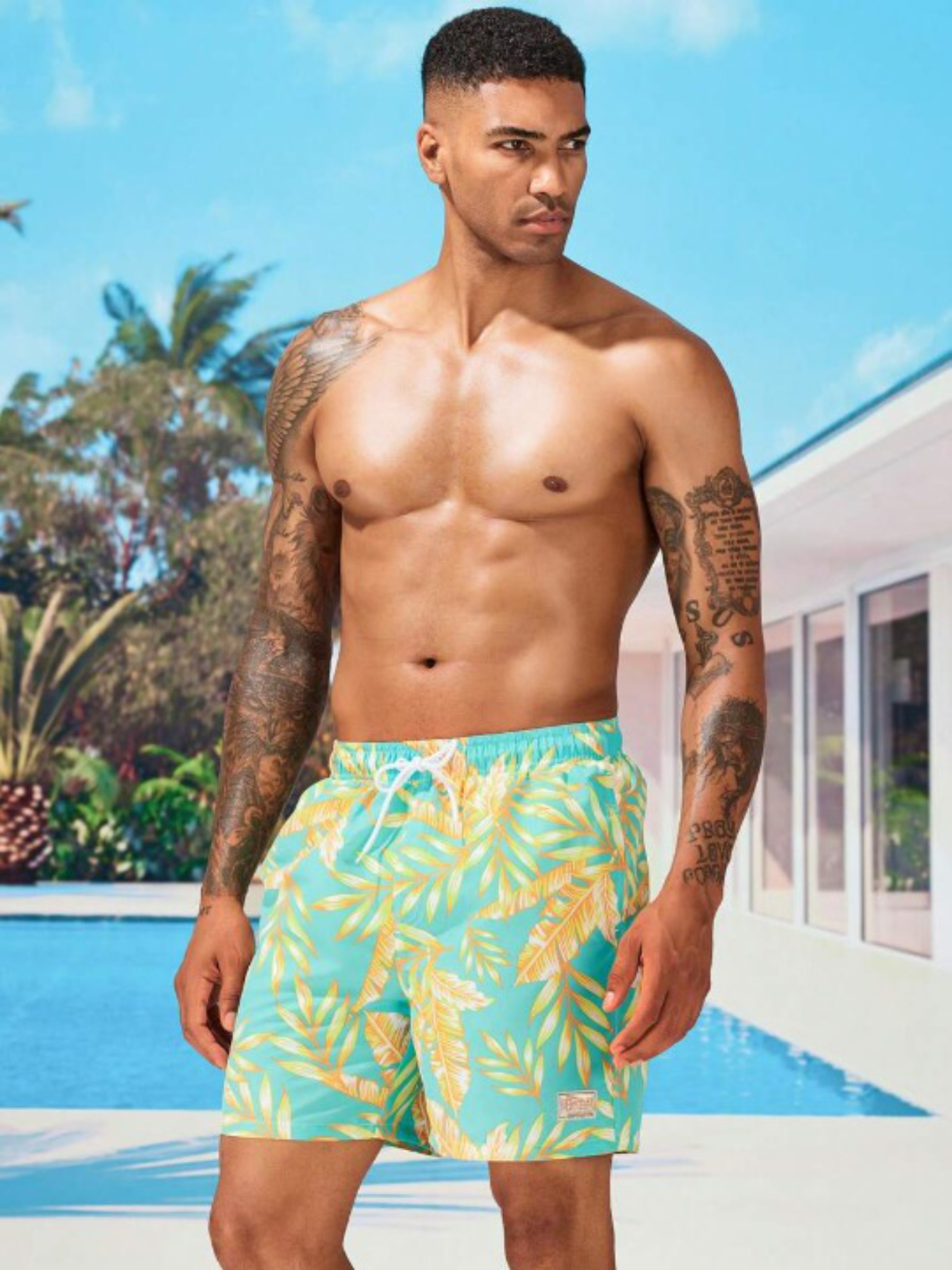 Stylish Tropical Swim Trunks-Waves And Trunks