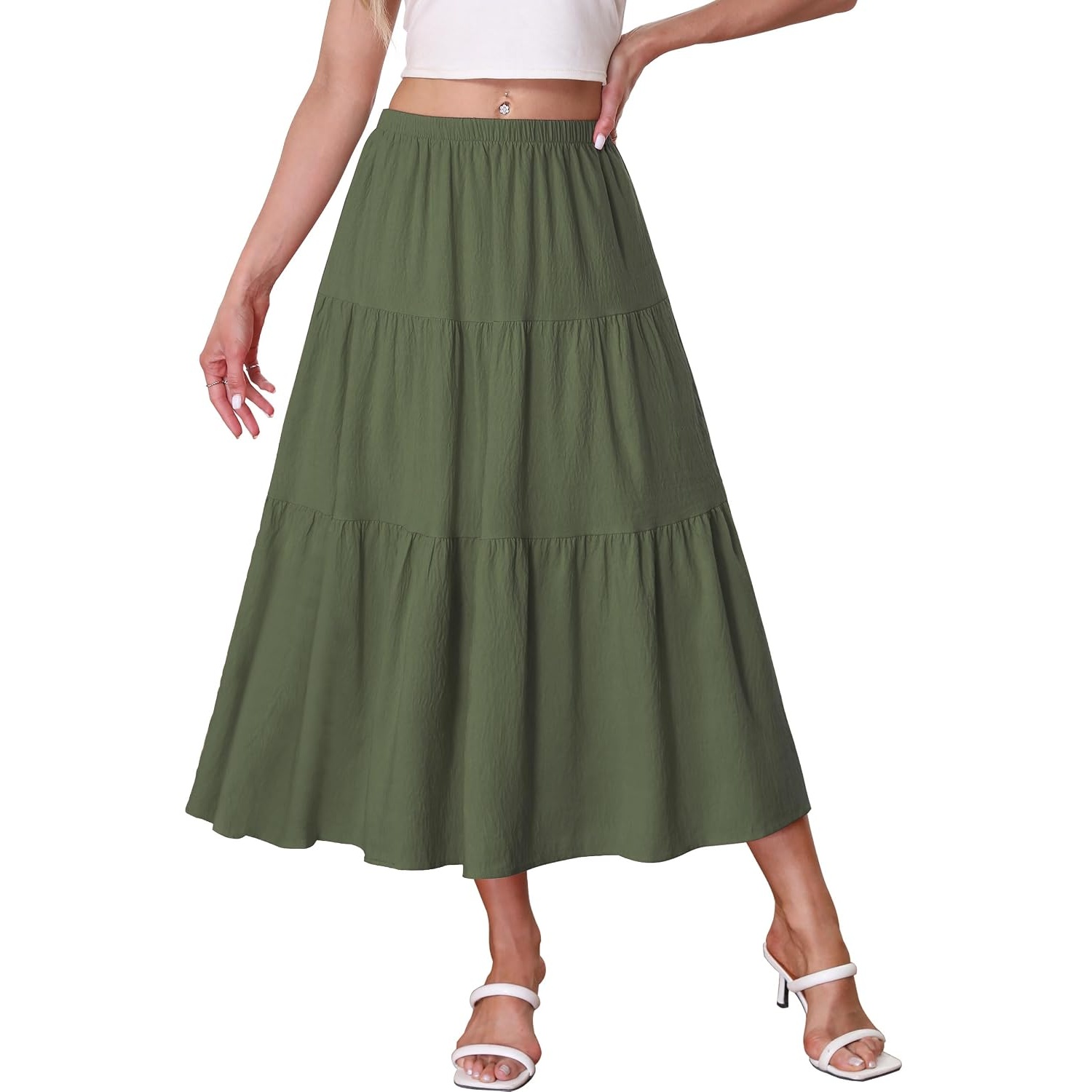 Casual Elastic High Waist Tiered Skirt For Women