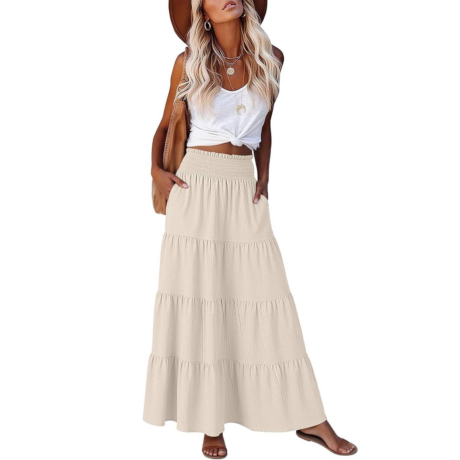 Casual Maxi Summer Beach Tiered Skirts For Women