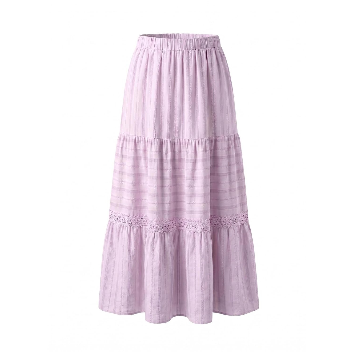 Boho Crochet Lace Tiered Cotton Maxi Skirt