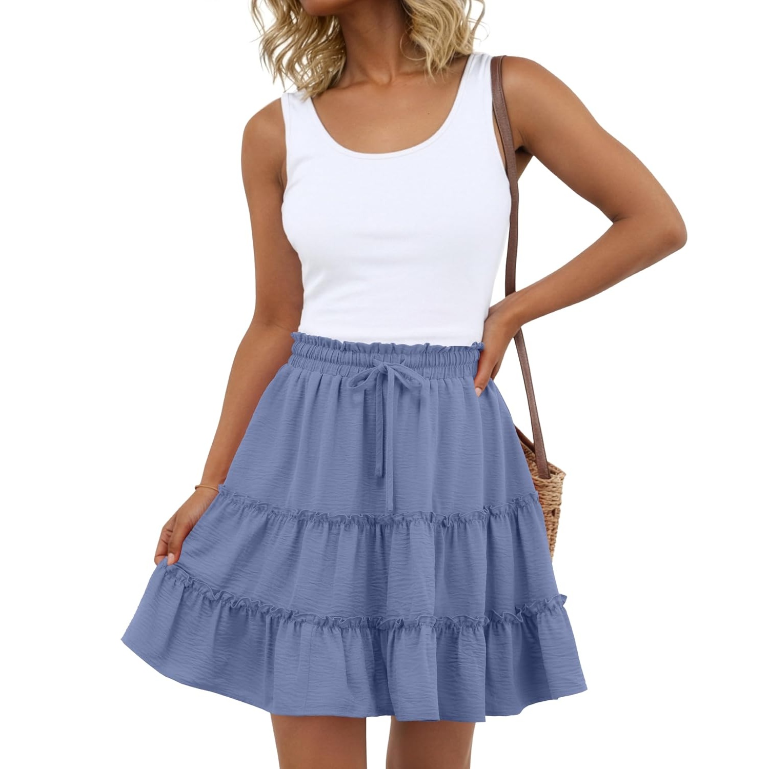 Casual Floral Ruffle Tiered Skirt With Pockets For Women