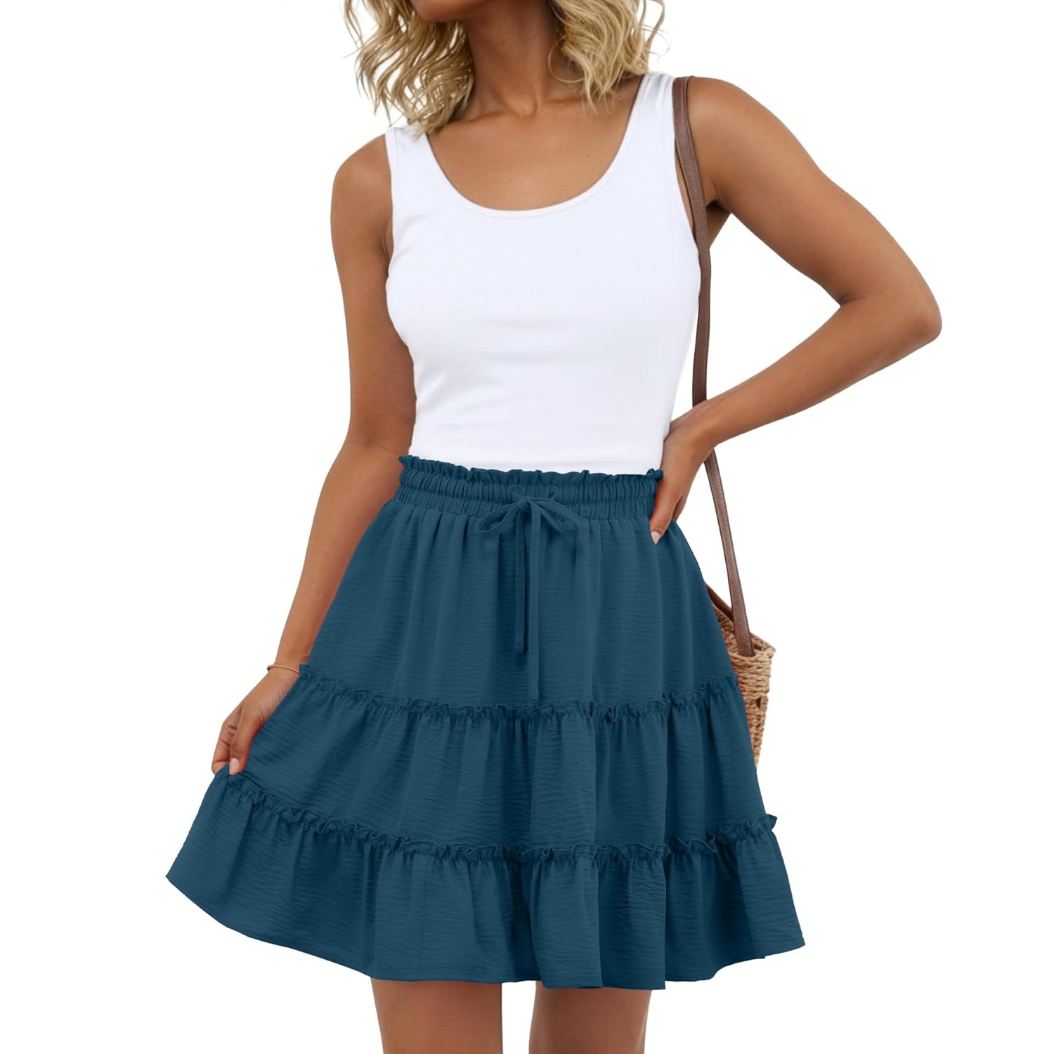 Casual Floral Ruffle Tiered Skirt With Pockets For Women