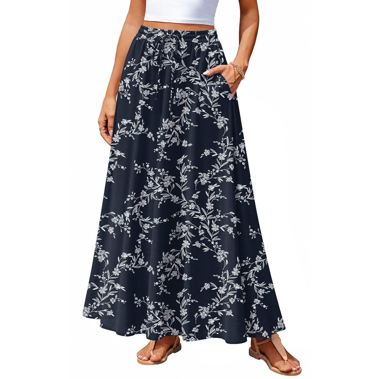 Casual Loose Pleated Boho Fit Skirt With Pockets For Women