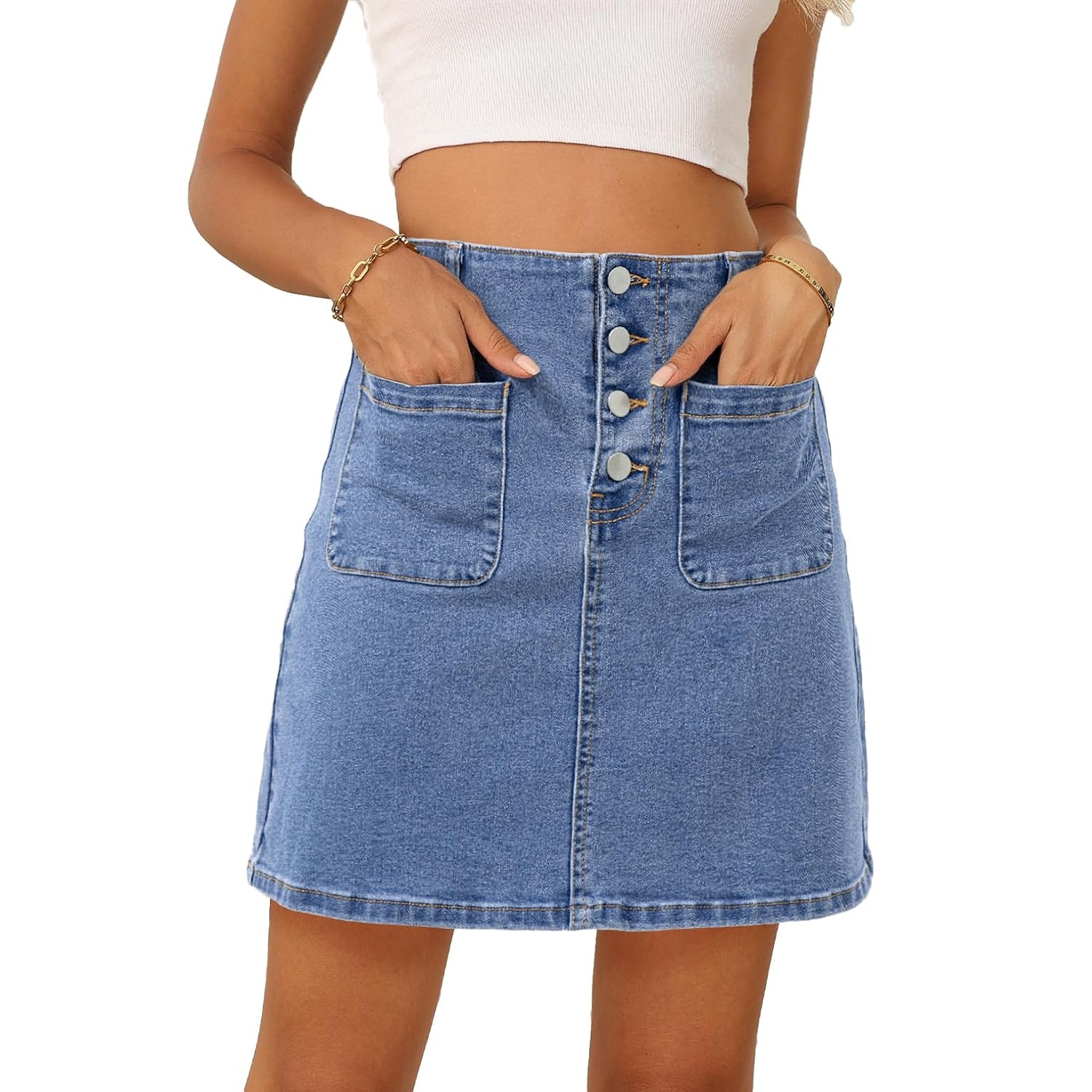 Summer High Stretch Skirt With Pockets For Women