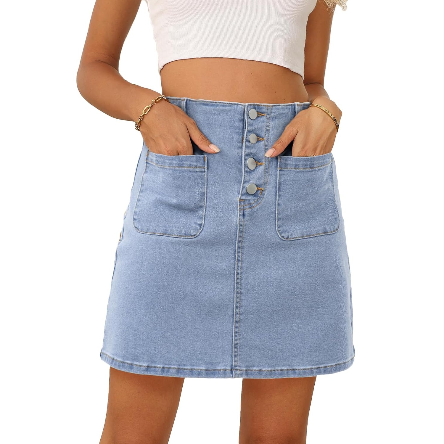 Summer High Stretch Skirt With Pockets For Women
