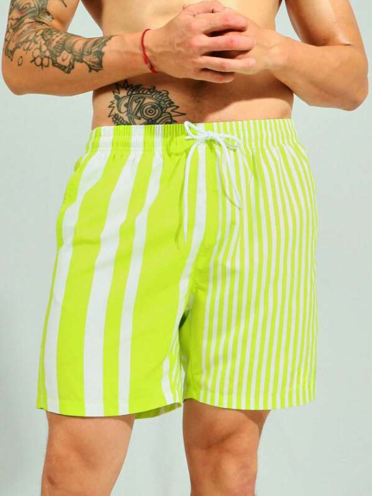 Vertical Striped Print Beach Shorts-Waves And Trunks