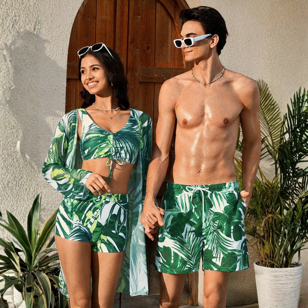Tropical Plant Print Matching Swimwear Sets