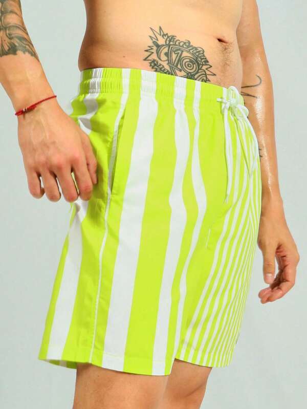 Vertical Striped Print Beach Shorts-Waves And Trunks