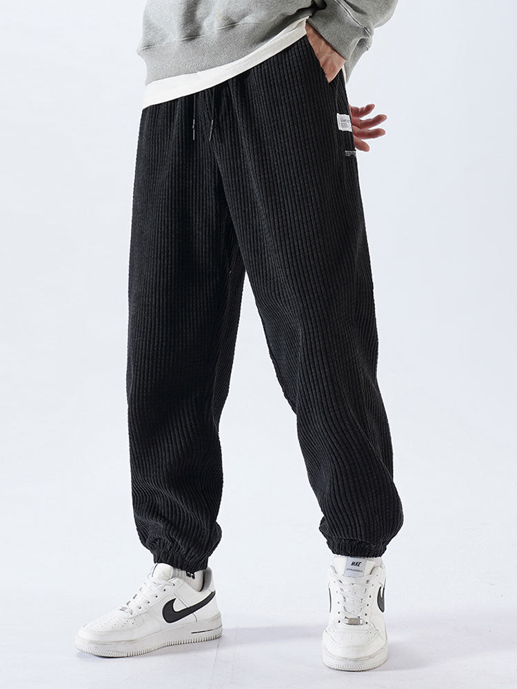 Casual Drawstring Corduroy Pants-Waves And Trunks