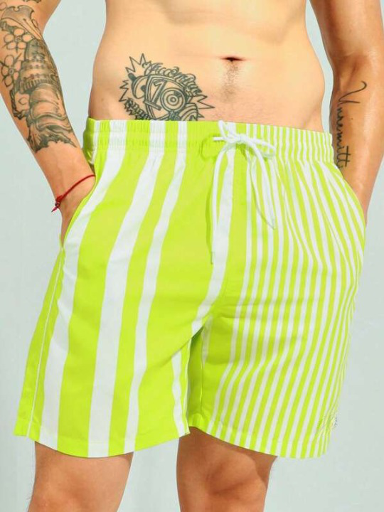 Vertical Striped Print Beach Shorts-Waves And Trunks