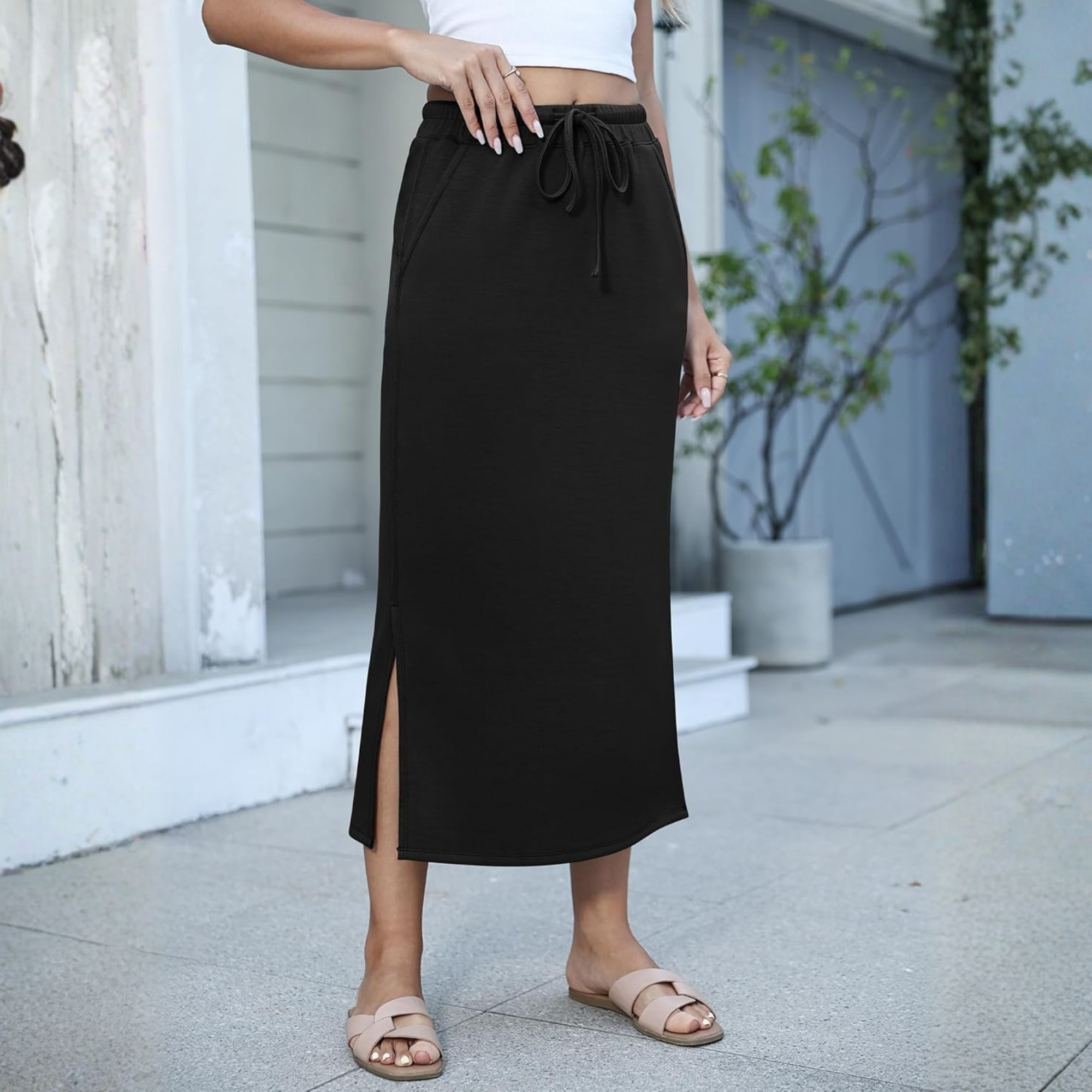Casual Drawstring Maxi Skirt For Women