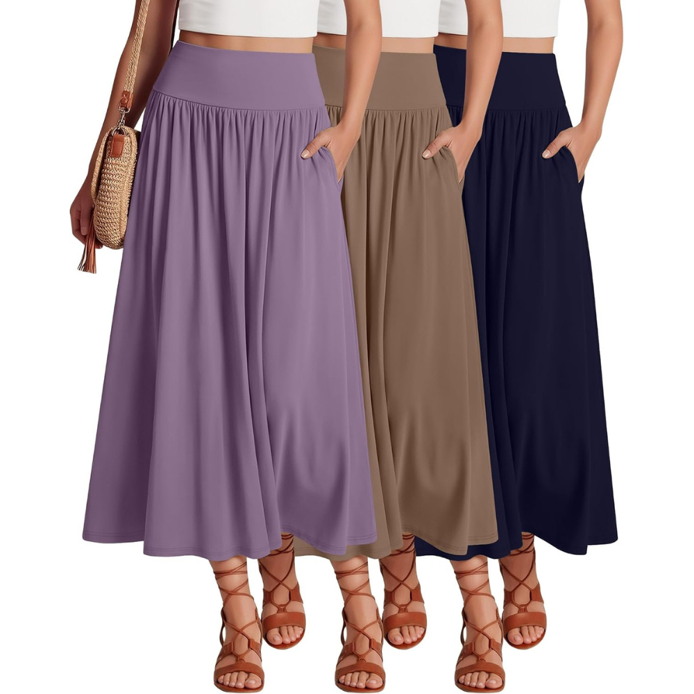 Pack Of 3 Casual Pleated Summer Length A Line Skirts For Women