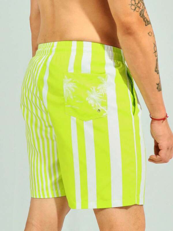 Vertical Striped Print Beach Shorts-Waves And Trunks