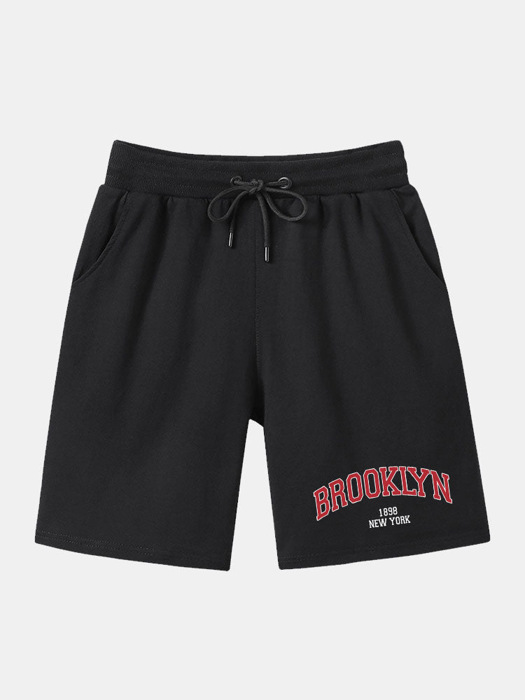 Brooklyn Letter Print Mid Length Shorts-Waves And Trunks
