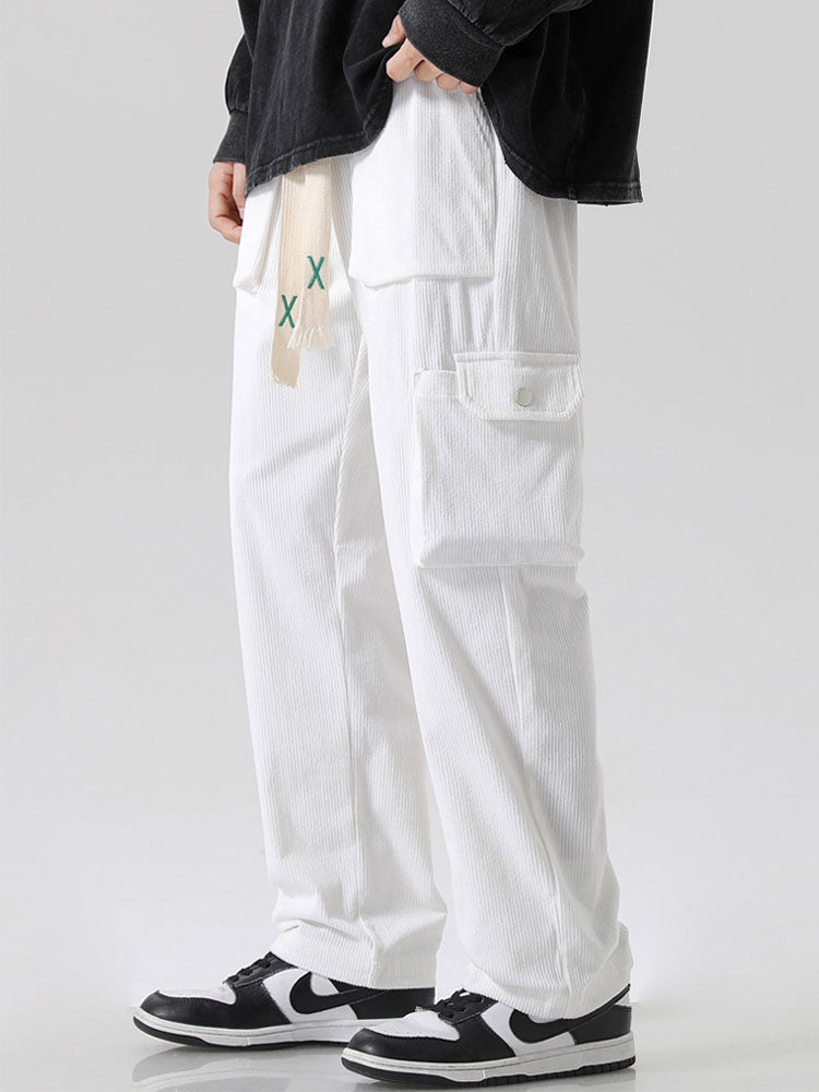 Straight Leg Corduroy Cargo Pants-Waves And Trunks