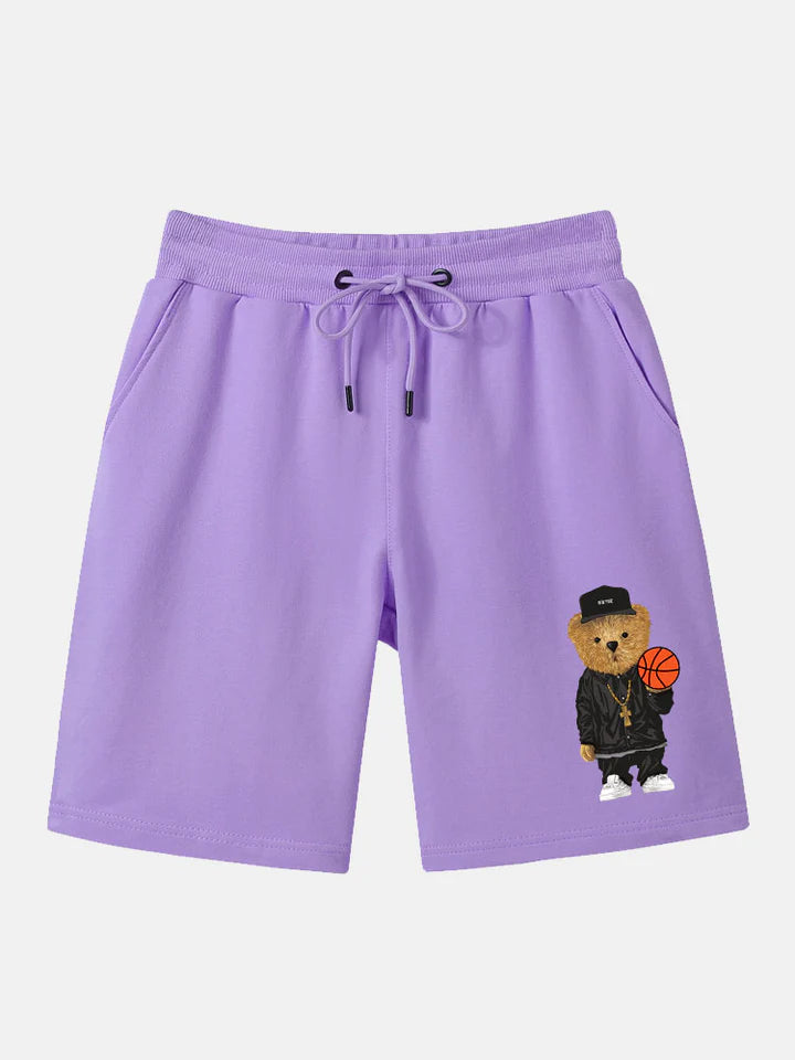 Basketball And Bear Printed Mid Length Shorts-Waves And Trunks