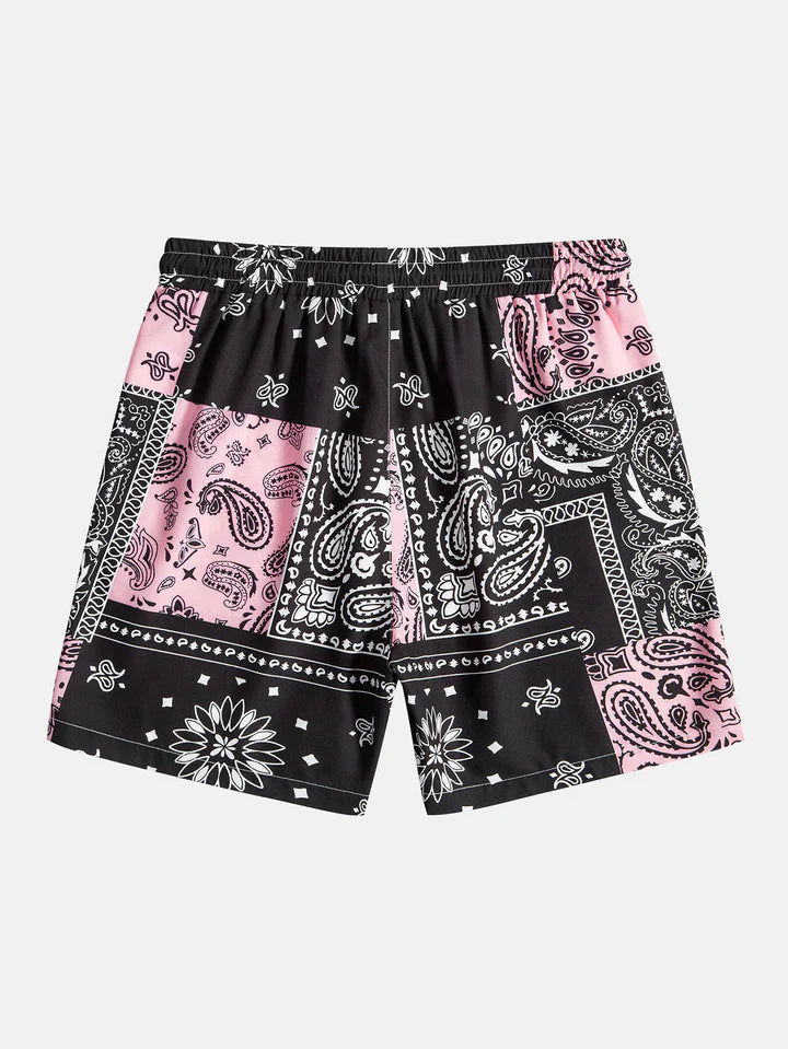 Paisley Drawstring Print Shorts-Waves And Trunks