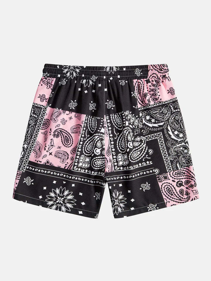 Paisley Drawstring Print Shorts-Waves And Trunks