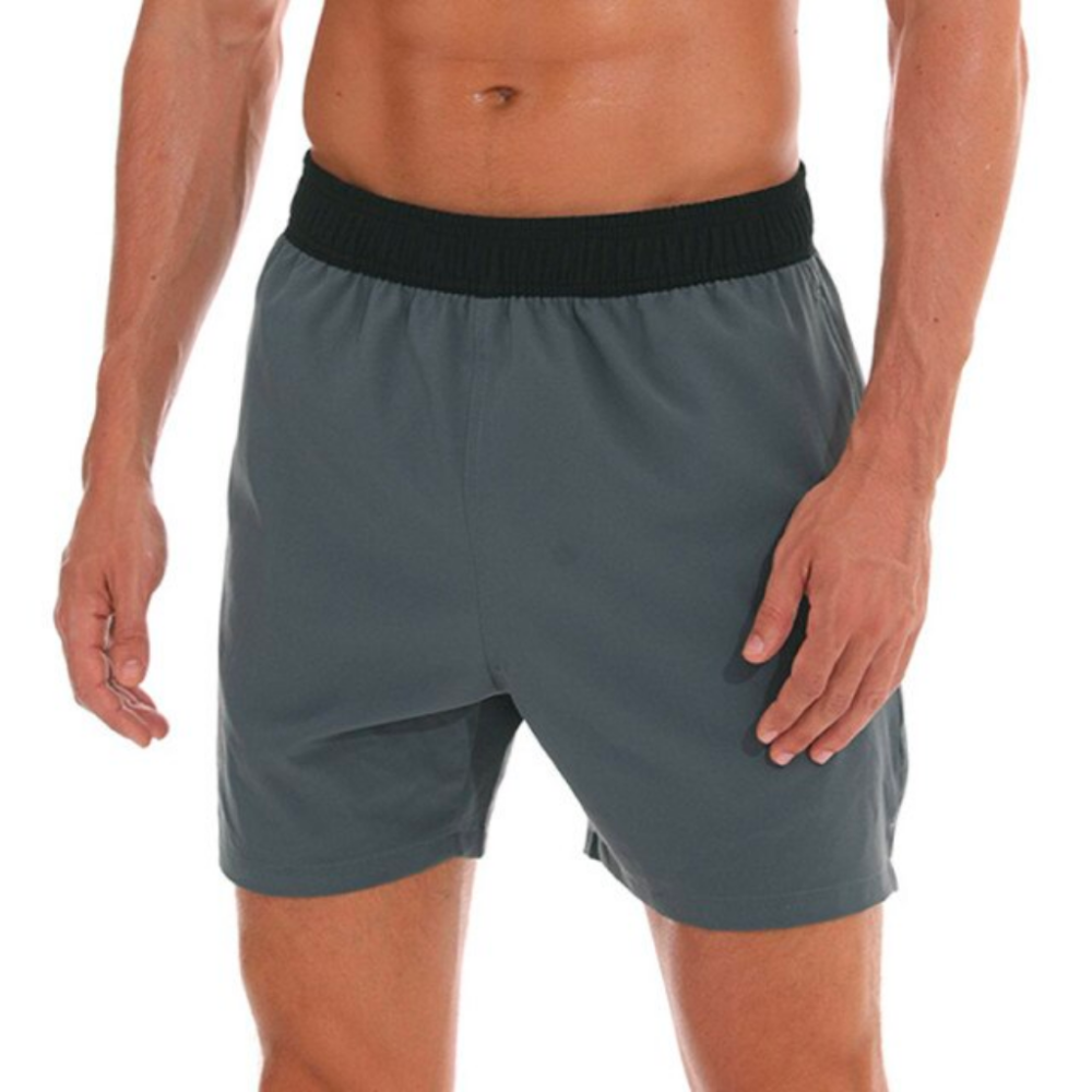 Grey With Black Band Swim Shorts-Waves And Trunks