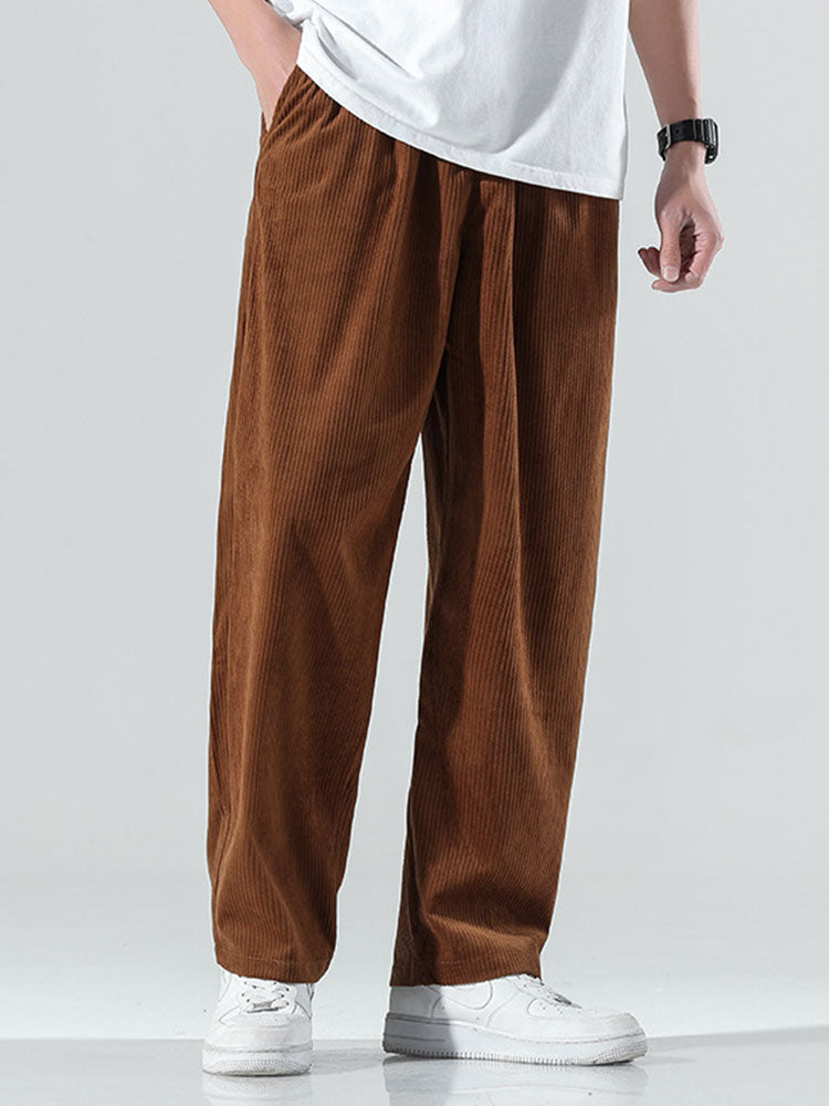 Elastic Waistband Corduroy Pants-Waves And Trunks