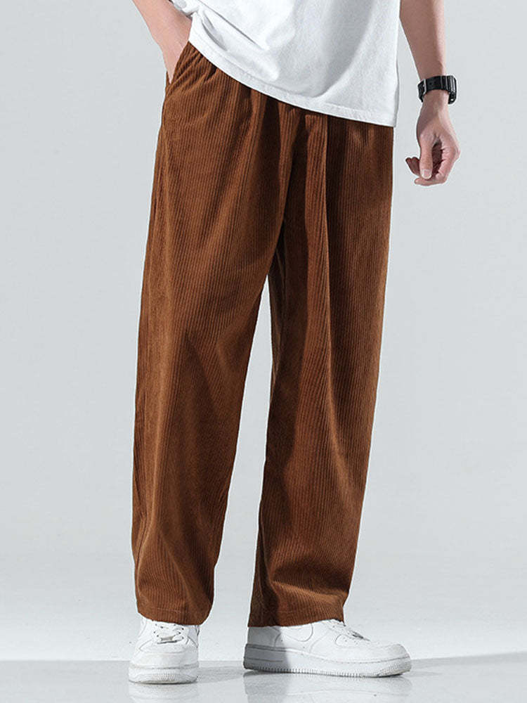 Elastic Waistband Corduroy Pants-Waves And Trunks