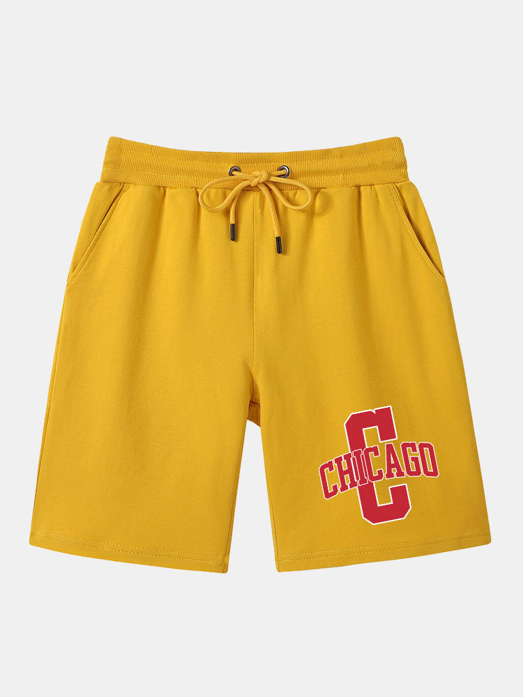 Chicago Printed With Drawstring Mid Length Shorts-Waves And Trunks