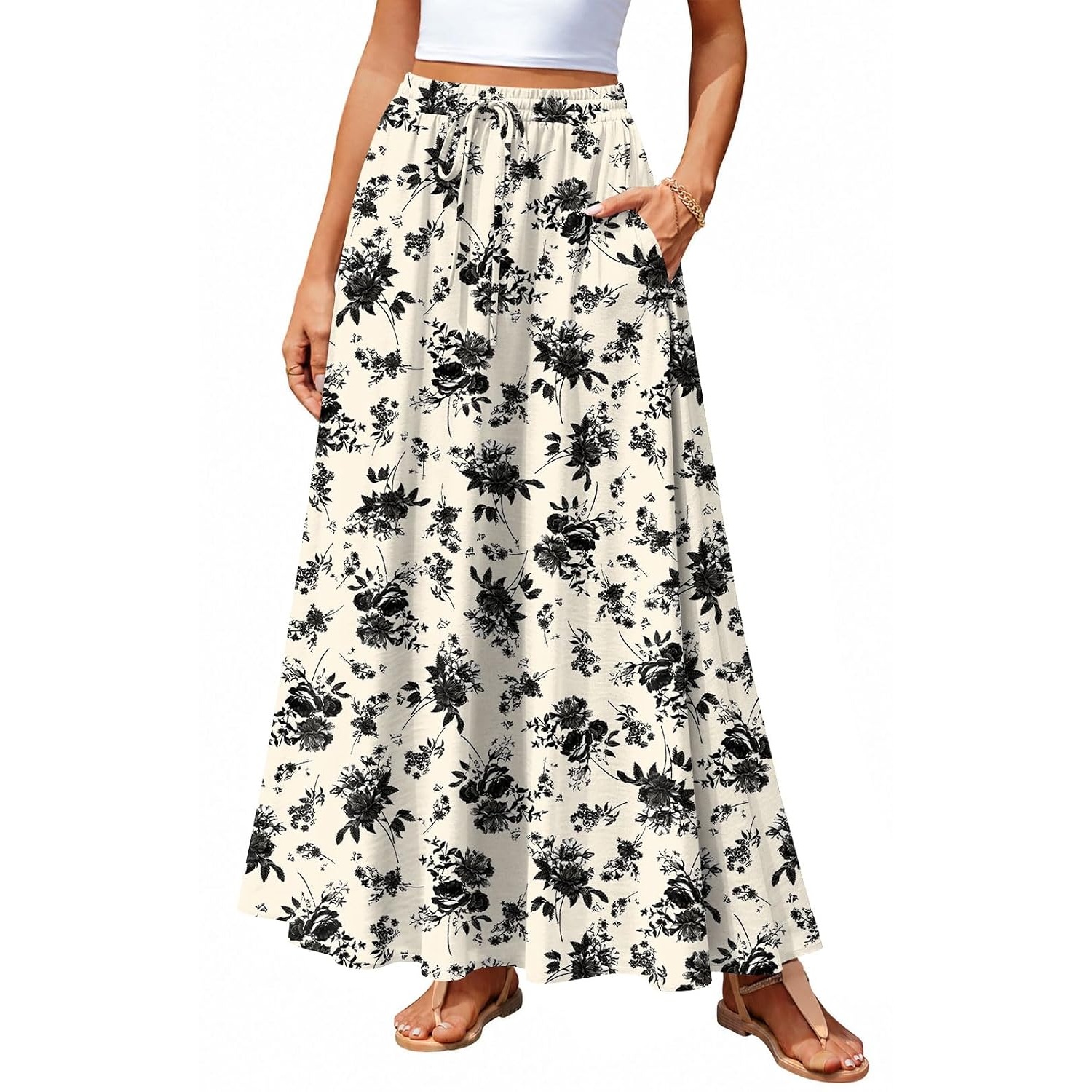 Casual Loose Pleated Boho Fit Skirt With Pockets For Women