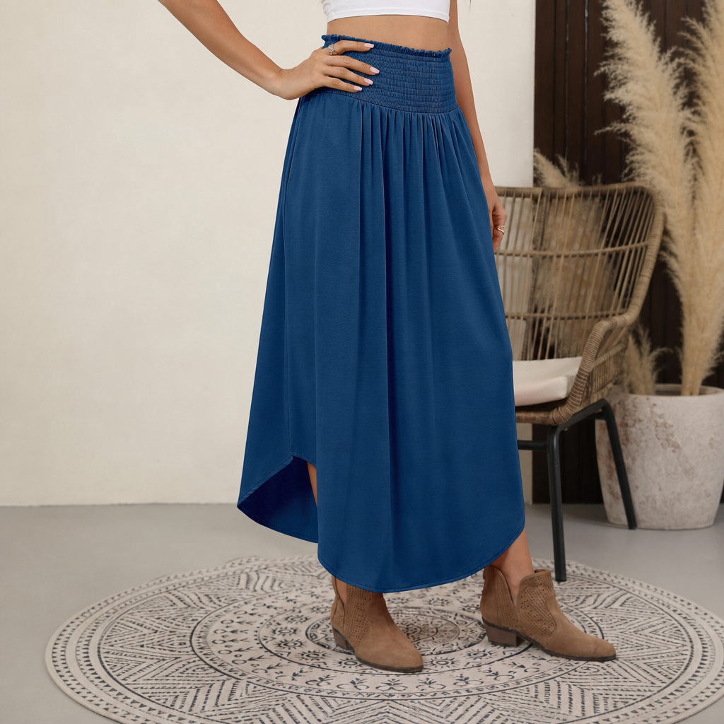 Summer Boho Floral Flowy Pleated Maxi Skirts With Pockets For Women