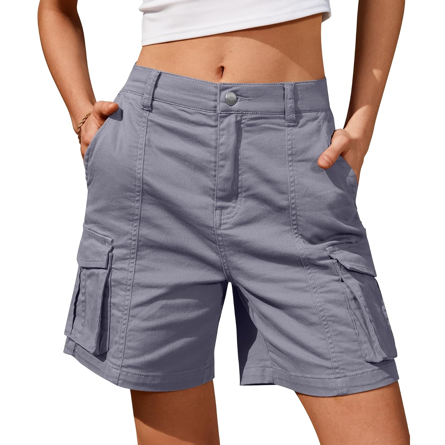 Casual Loose Cargo Length Bermuda Fit Shorts With Pockets For Women