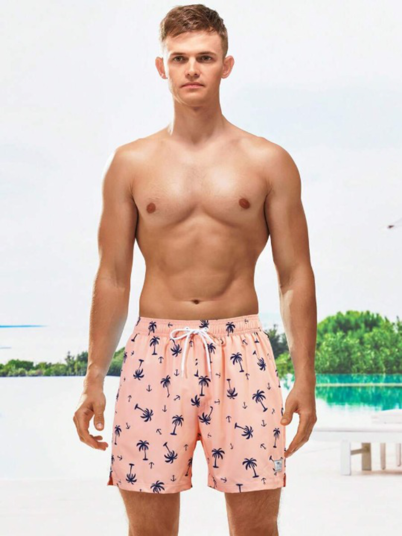 Coconut Tree Print Drawstring Waist 2 In 1 Shorts-Waves And Trunks