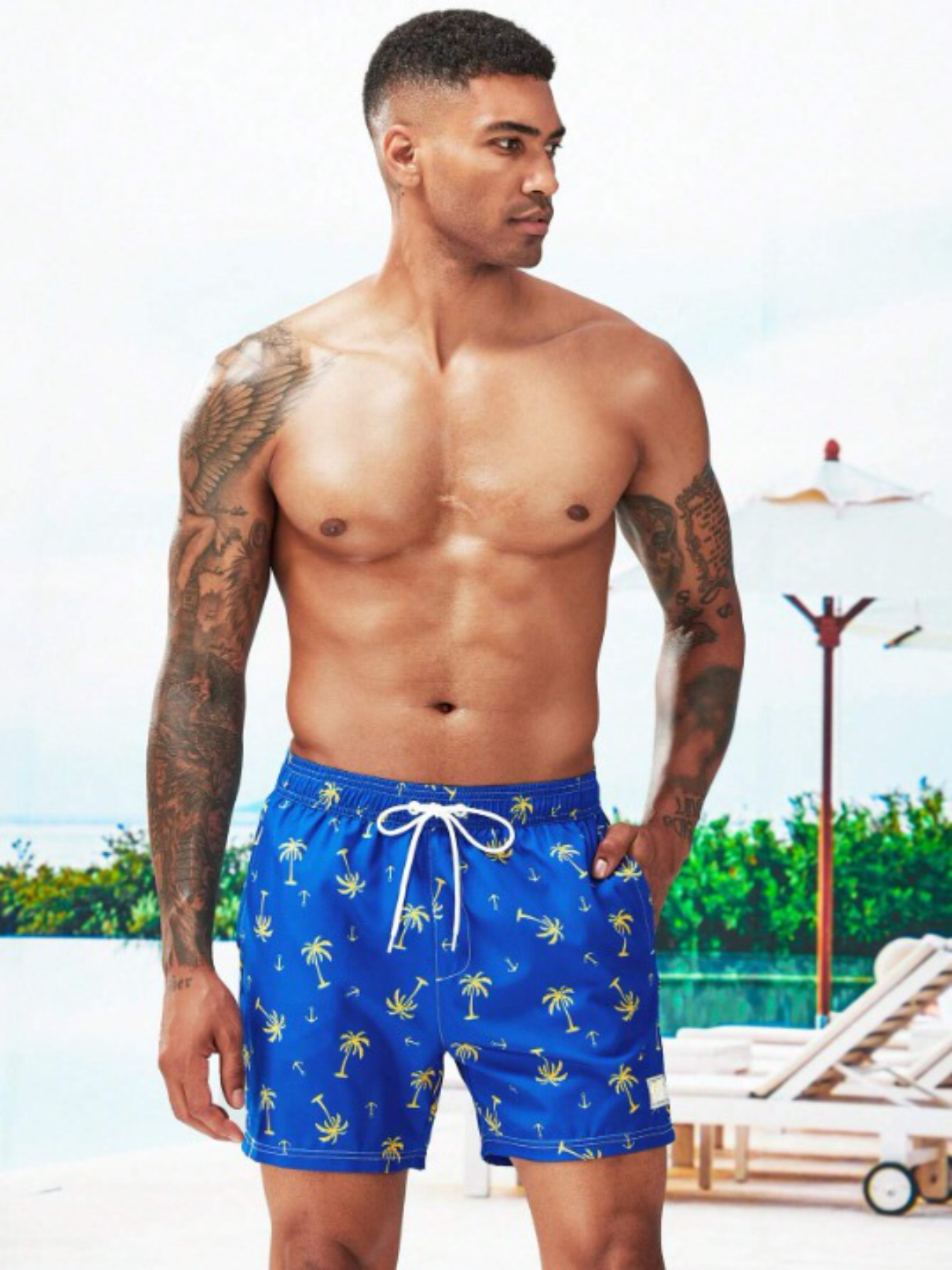 Coconut Tree Print Drawstring Waist 2 In 1 Shorts-Waves And Trunks