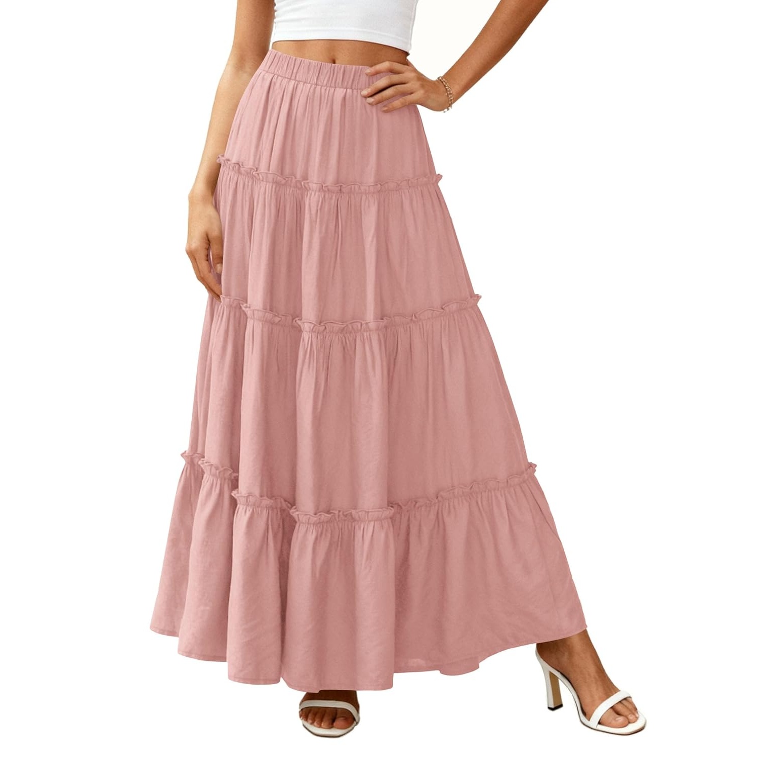 Long Flowy A Line Tiered Boho Skirt For Women