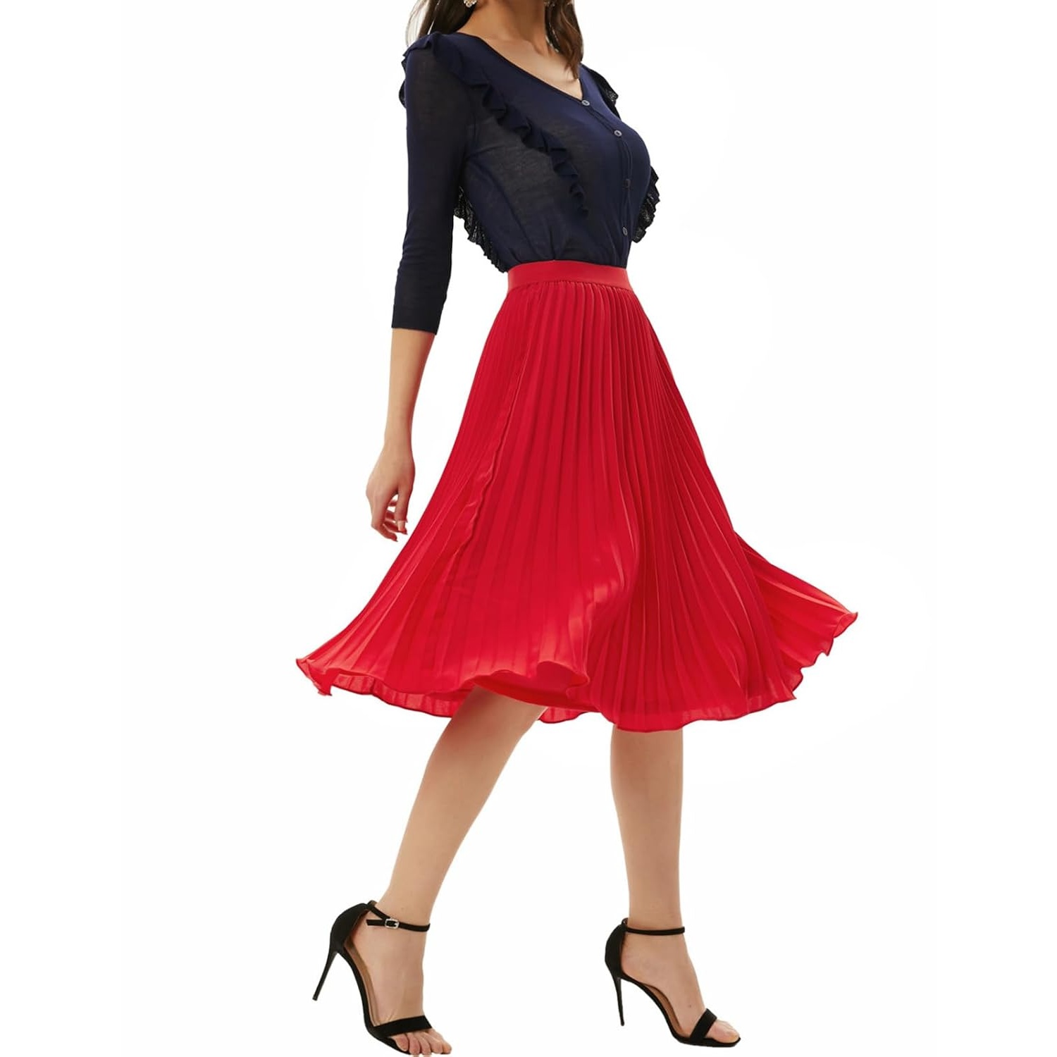 Pleated High Lengt Midi Skirt For Women