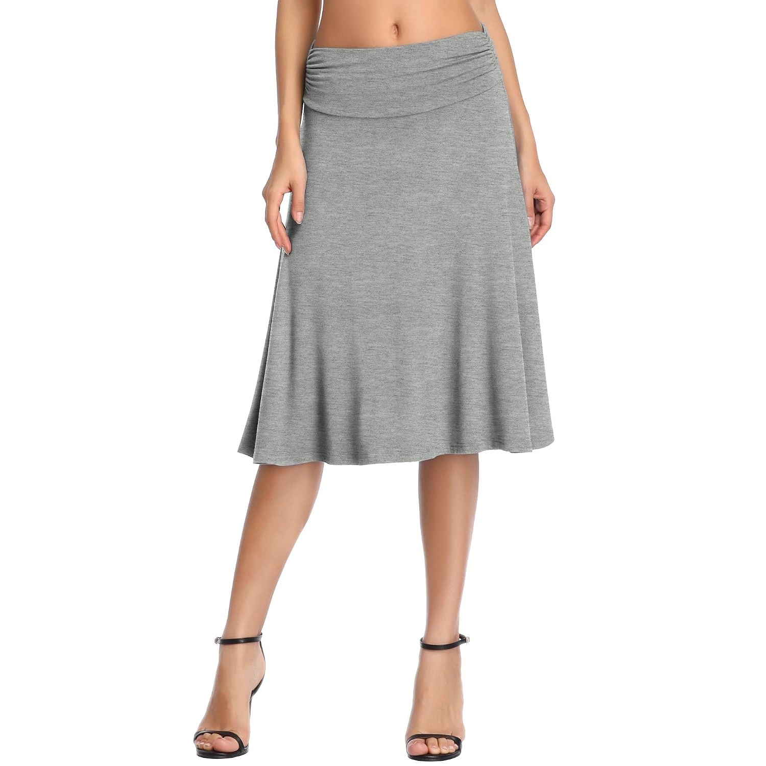Ruched High Rise Stretchy Flared Casual Skirt