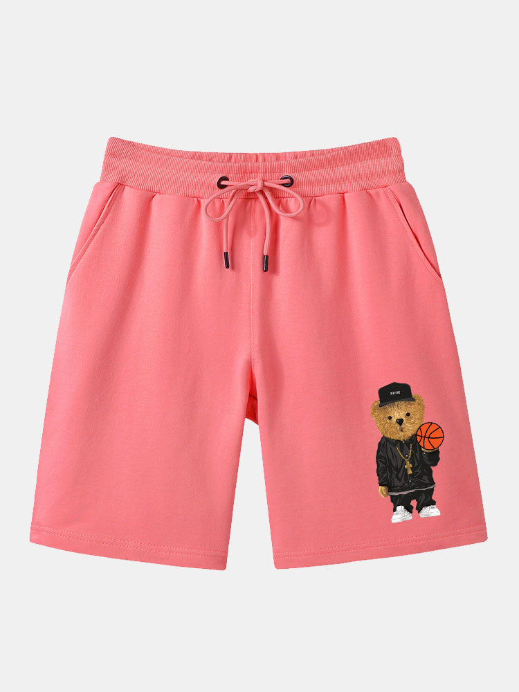 Basketball And Bear Printed Mid Length Shorts-Waves And Trunks