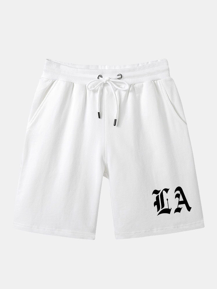 Drawstring LA Print Mid Length Shorts-Waves And Trunks