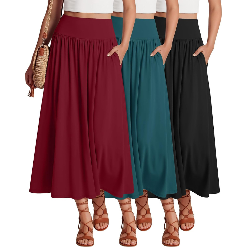 Pack Of 3 Casual Pleated Summer Length A Line Skirts For Women