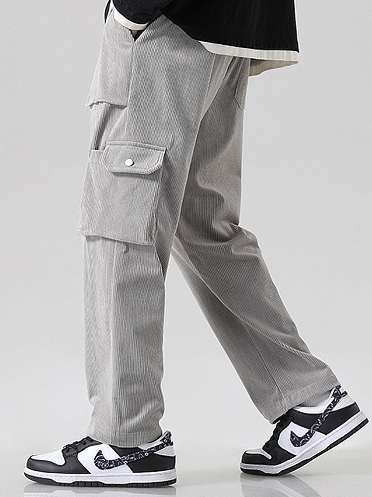 Straight Leg Corduroy Cargo Pants-Waves And Trunks