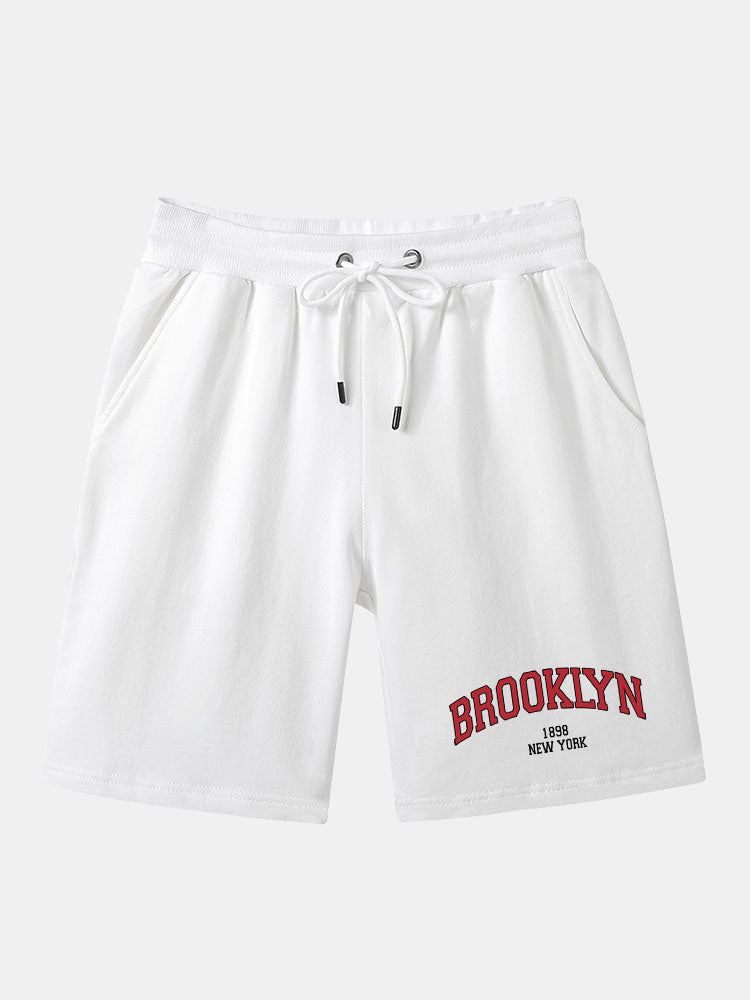 Brooklyn Letter Print Mid Length Shorts-Waves And Trunks