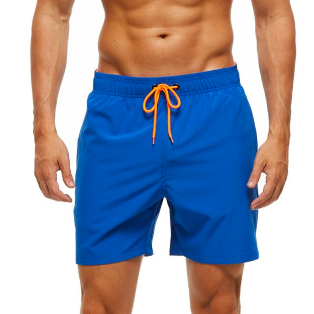 Blue With Orange String Swim Shorts-Waves And Trunks