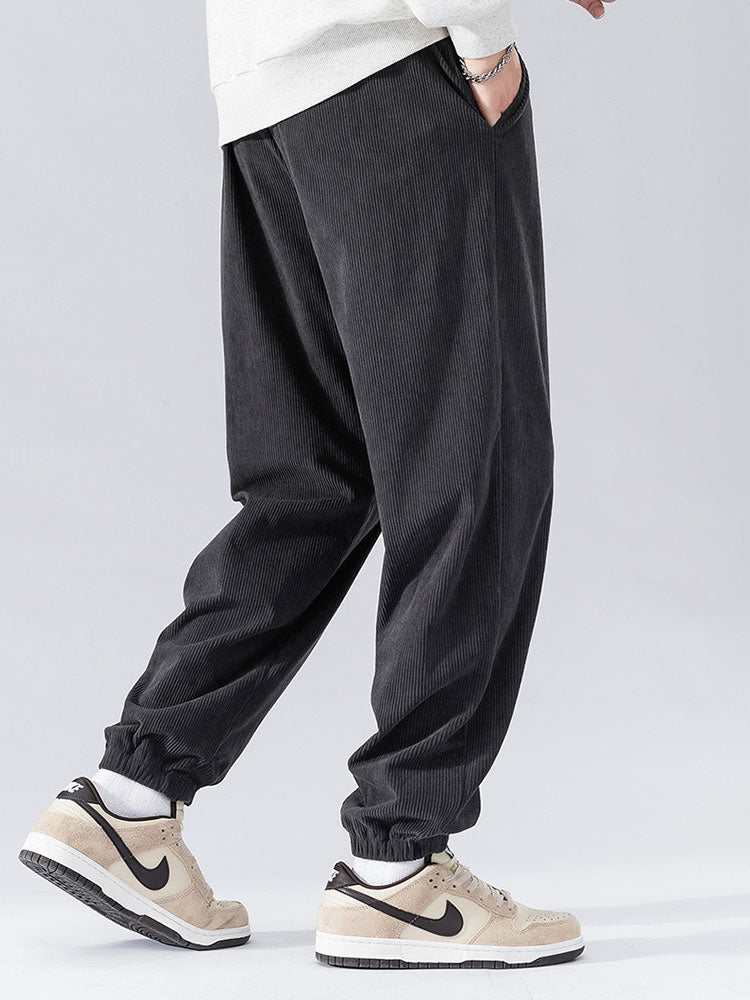 Solid Corduroy Joggers With Drawstring-Waves And Trunks