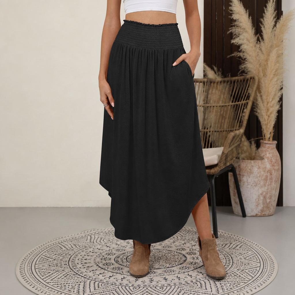 Summer Boho Floral Flowy Pleated Maxi Skirts With Pockets For Women