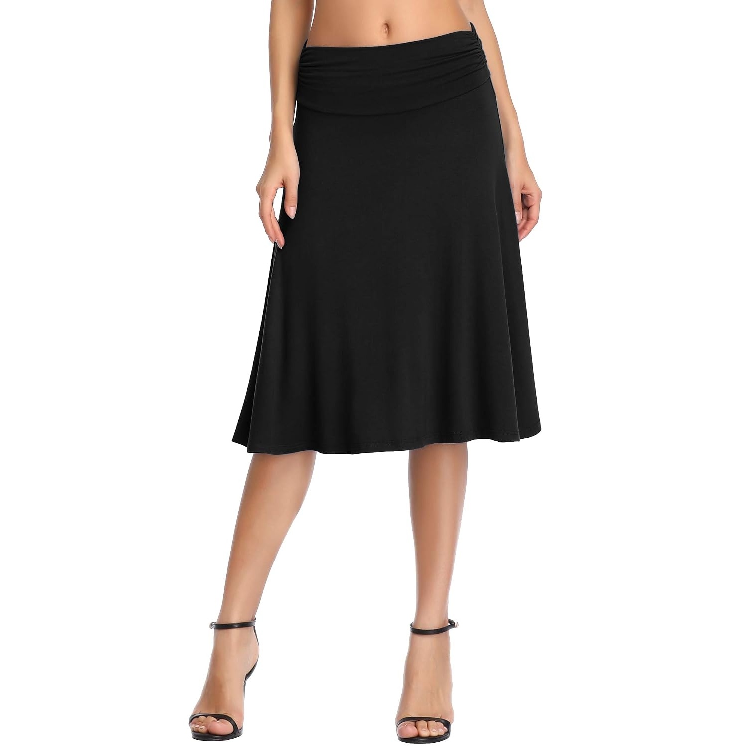 Ruched High Rise Stretchy Flared Casual Skirt