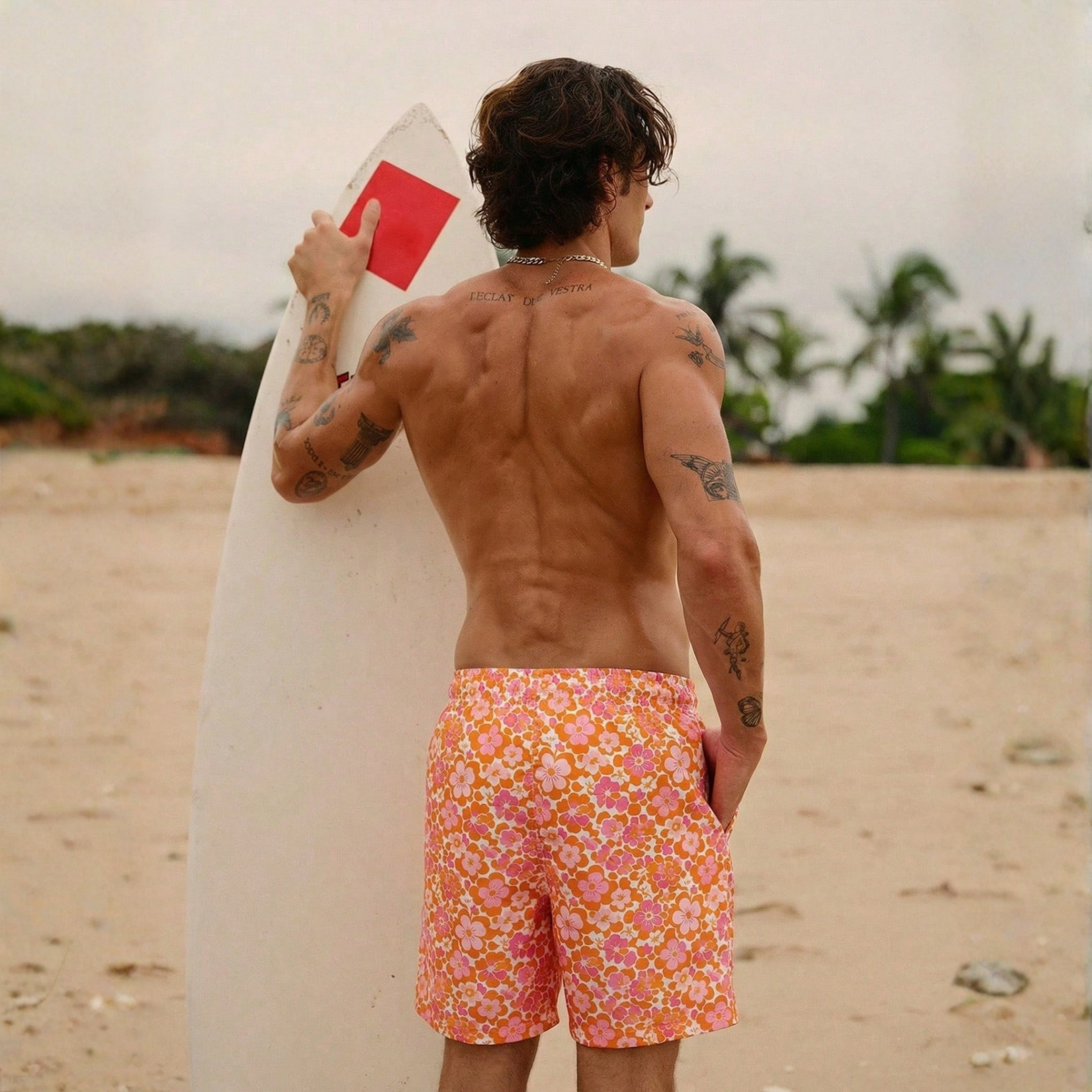 Floral Print Drawstring Beach Shorts For Men And Women Matching Couples