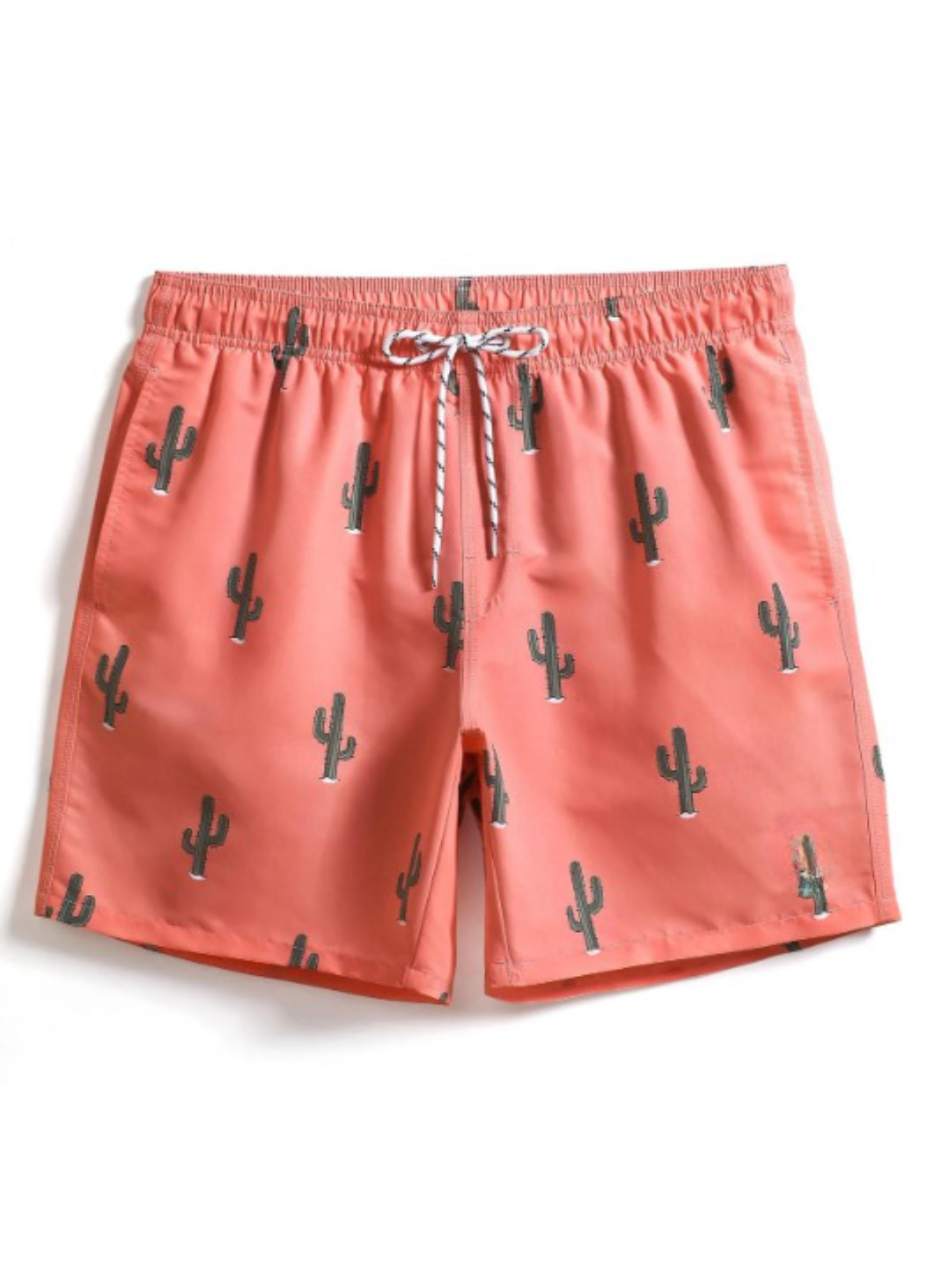 Cactus Print Letter Patch Swim Trunks-Waves And Trunks
