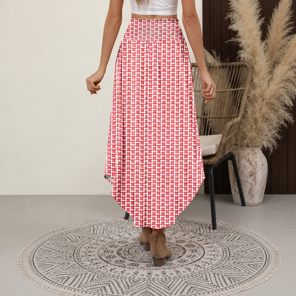 Summer Boho Floral Flowy Pleated Maxi Skirts With Pockets For Women